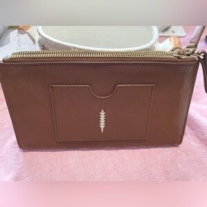 Brown Leather Wristlet Wallet with Card Pocket